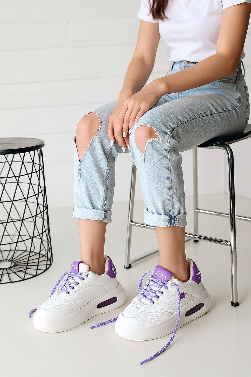 Chris Kadın Beyaz Lila Bağcıklı Spor Ayakkabı