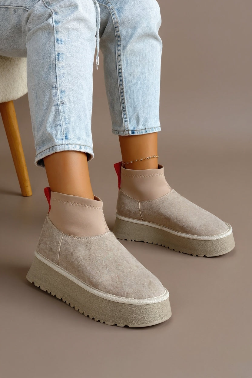 Cuen Kadın Bej Streç Boğazlı Kürklü Süet Bot