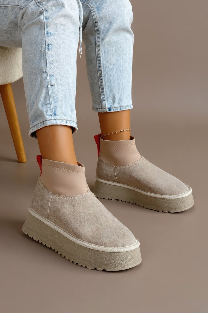 Cuen Kadın Bej Streç Boğazlı Kürklü Süet Bot