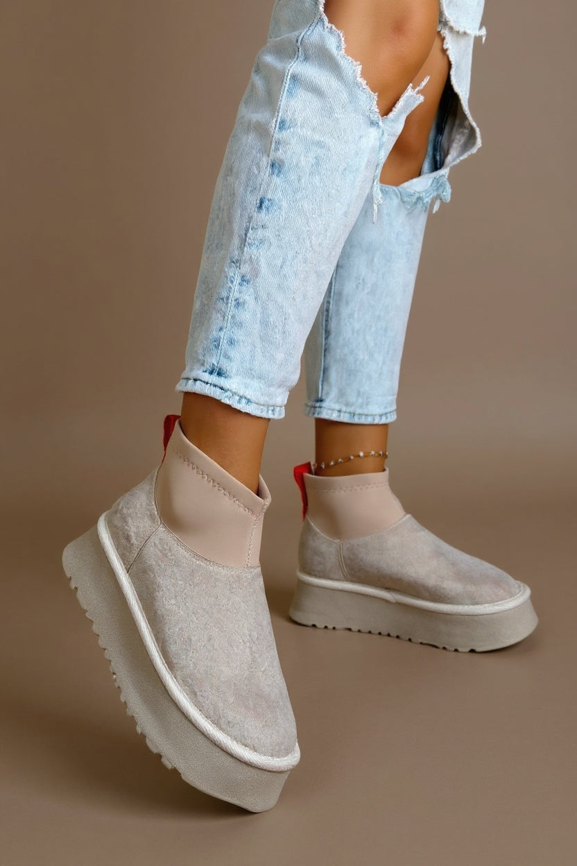 Cuen Kadın Bej Streç Boğazlı Kürklü Süet Bot