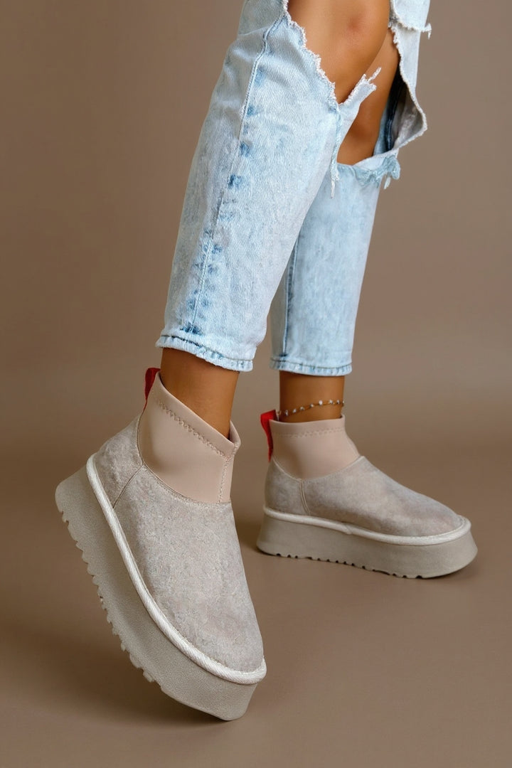 Cuen Kadın Bej Streç Boğazlı Kürklü Süet Bot