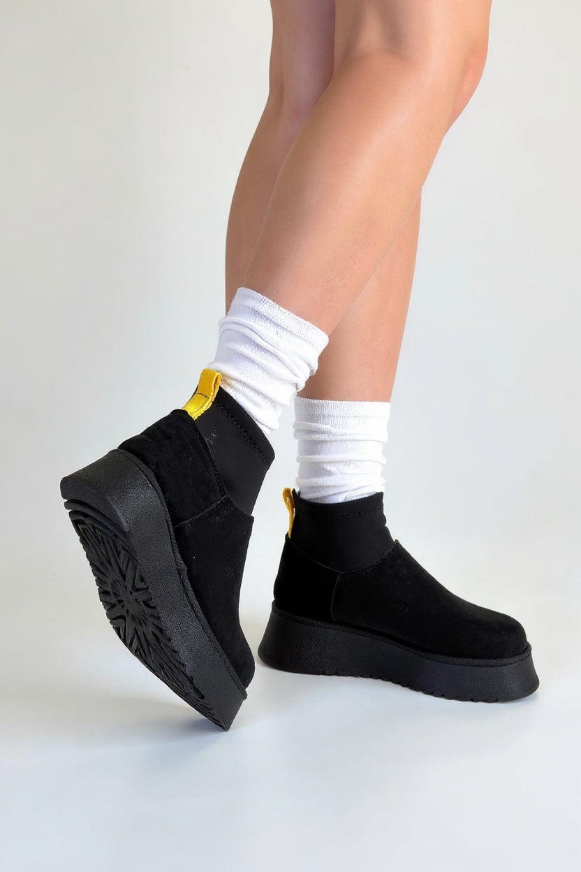 Cuen Kadın Siyah Streç Boğazlı Kürklü Süet Bot