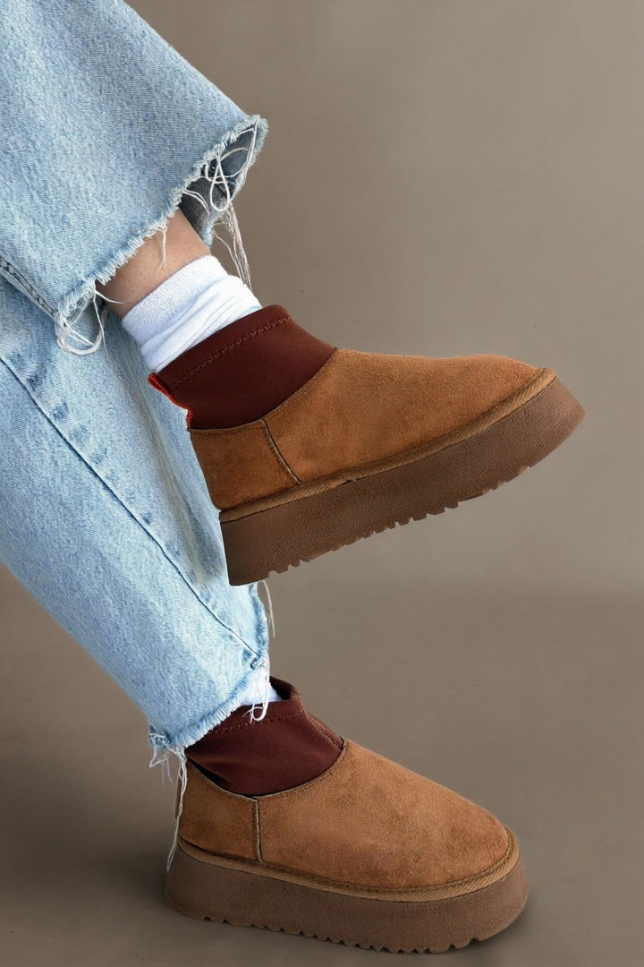 Cuen Kadın Taba Streç Boğazlı Kürklü Süet Bot