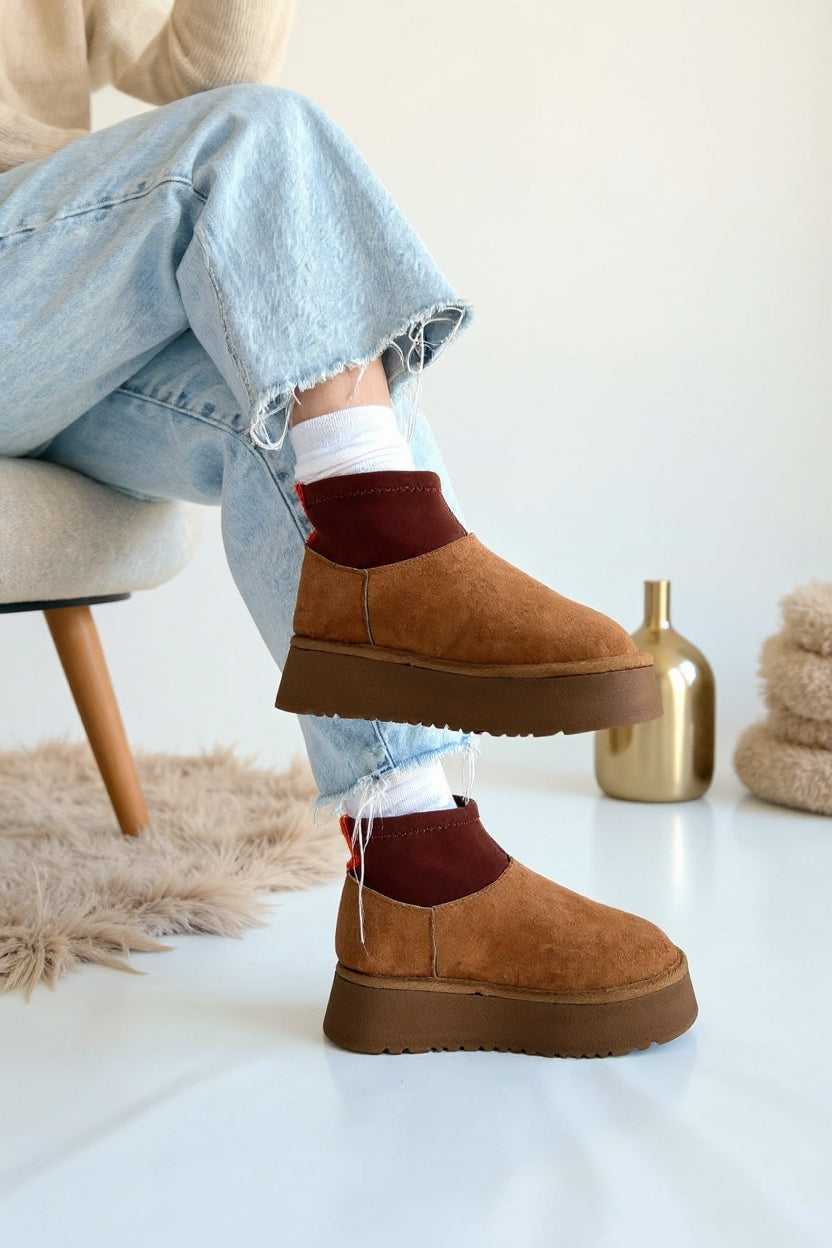 Cuen Kadın Taba Streç Boğazlı Kürklü Süet Bot