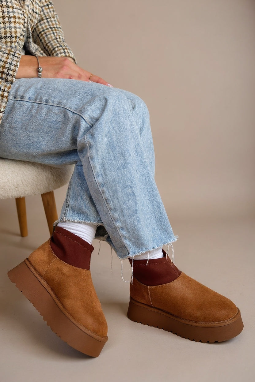 Cuen Kadın Taba Streç Boğazlı Kürklü Süet Bot