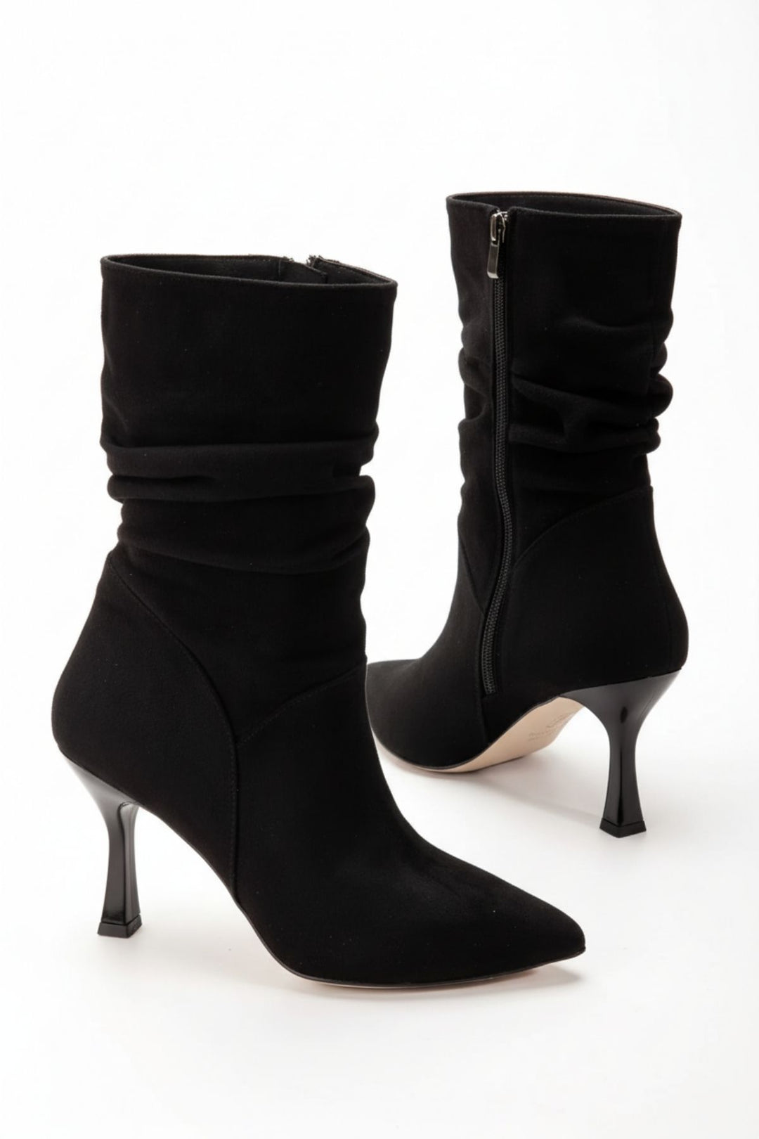 Admete Kadın Siyah Süet Körüklü Yüksek İnce Topuklu Bot