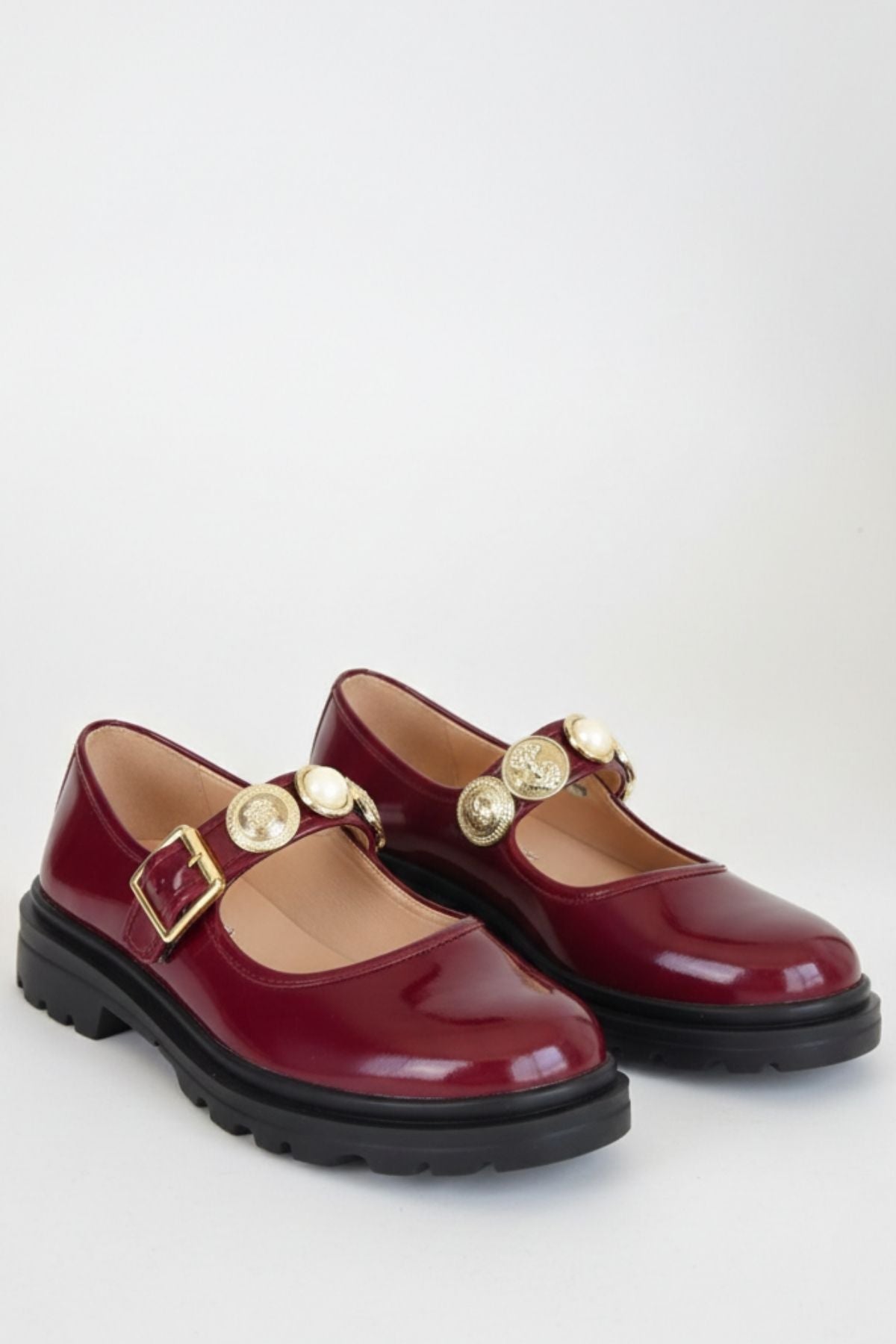 Okira Kadın Bordo Rugan Tokalı Oxford Ayakkabı