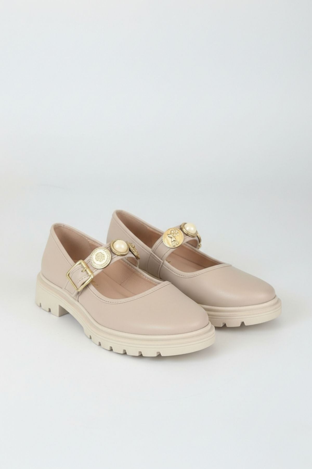 Okira Kadın Bej Tokalı Oxford Ayakkabı