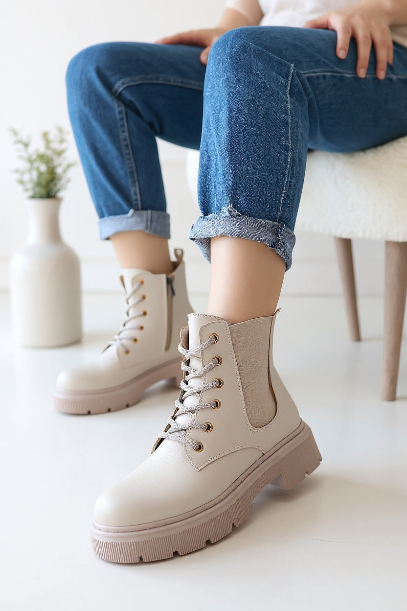 Daum Kadın Nude Lastik Detaylı Bağcıklı Bot