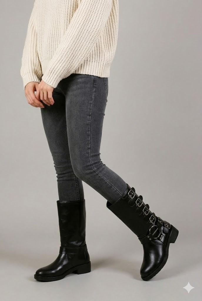 Davy Kadın Toka Detaylı Siyah Çizme