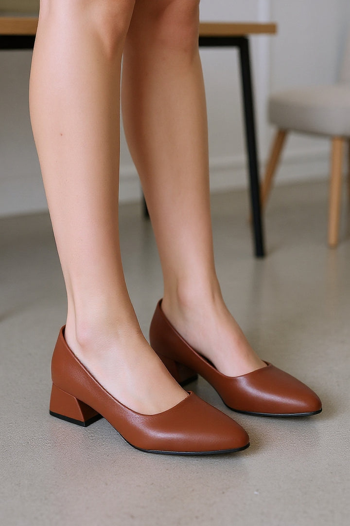 Desniy Kadın Taba Kısa Topuklu Ayakkabı