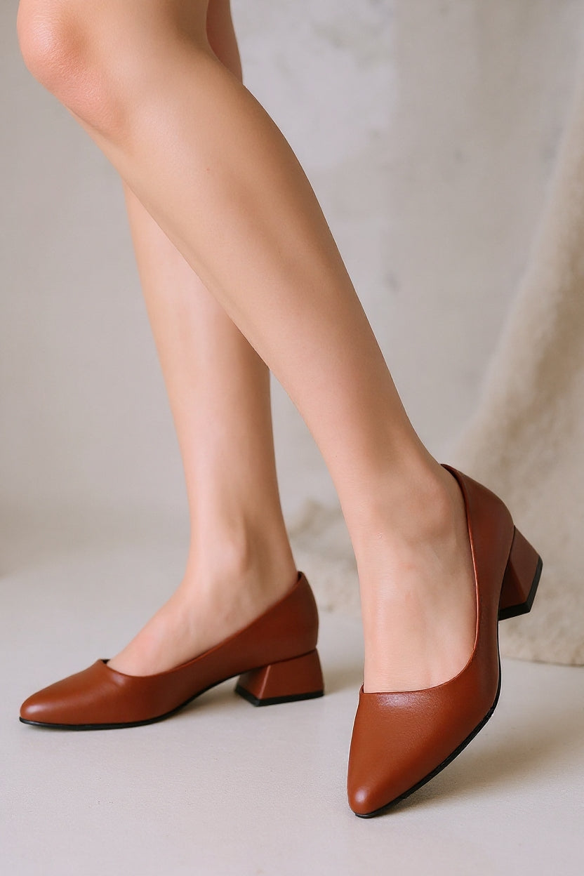 Desniy Kadın Taba Kısa Topuklu Ayakkabı
