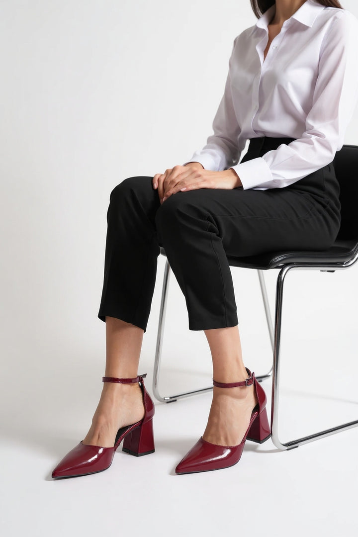 Doren Bordo Rugan Kadın Topuklu Ayakkabı