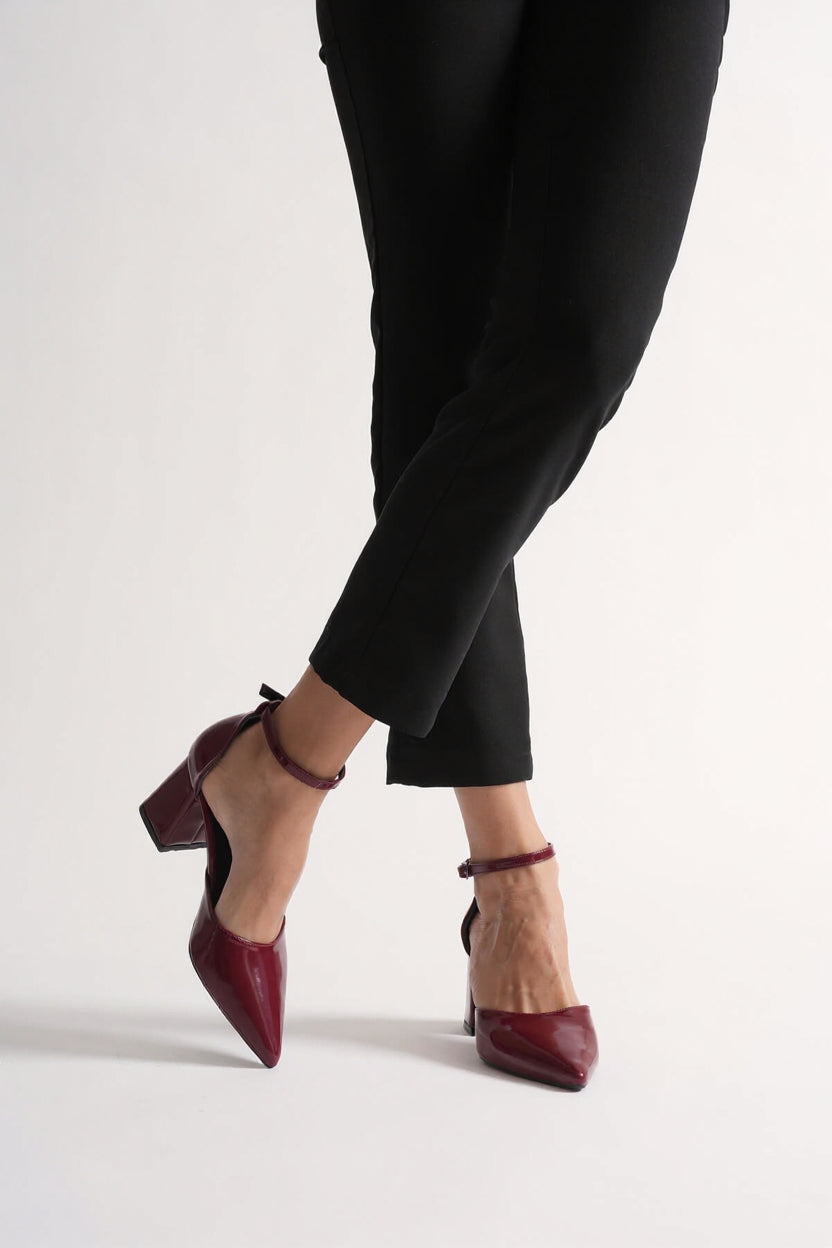 Doren Bordo Rugan Kadın Topuklu Ayakkabı