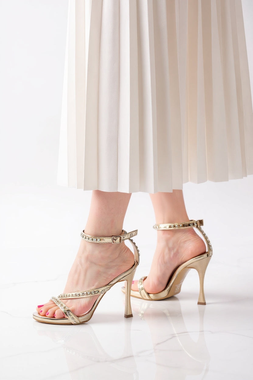 Emany Kadın Gold Taşlı Vivet Platformlu Topuklu Abiye Ayakkabı