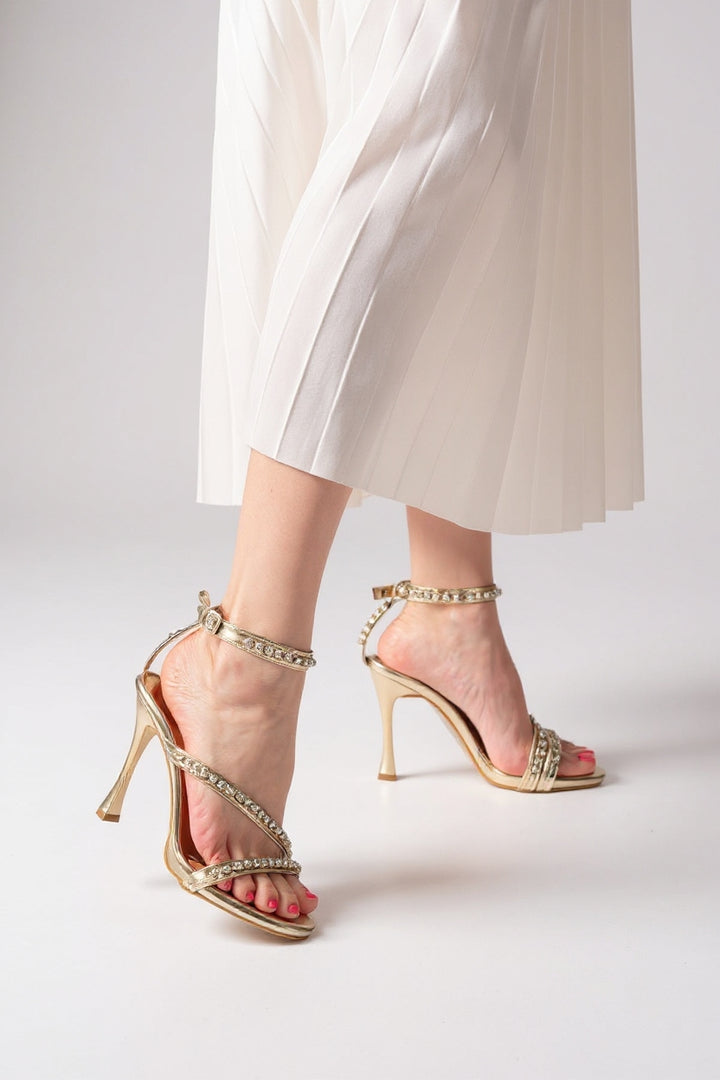 Emany Kadın Gold Taşlı Vivet Platformlu Topuklu Abiye Ayakkabı