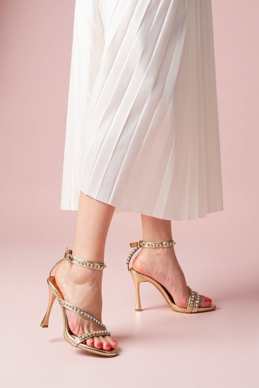 Emany Kadın Gold Taşlı Vivet Platformlu Topuklu Abiye Ayakkabı