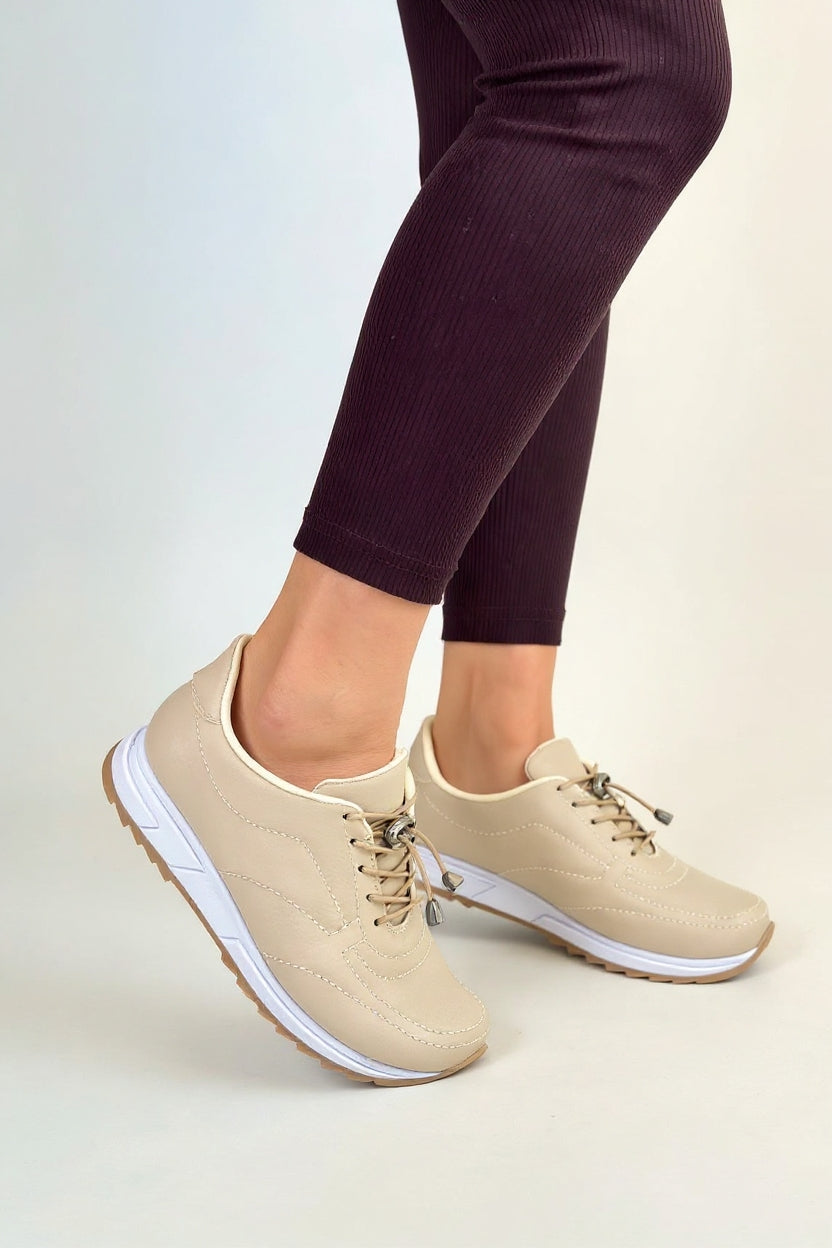 Finna Kadın Bej Bağcıklı Spor Ayakkabı