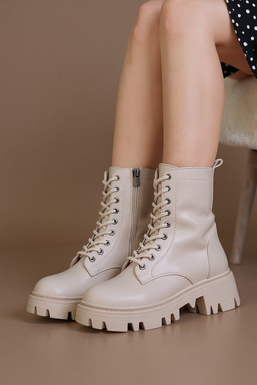 Flona Kadın Bej Bağcıklı Bot