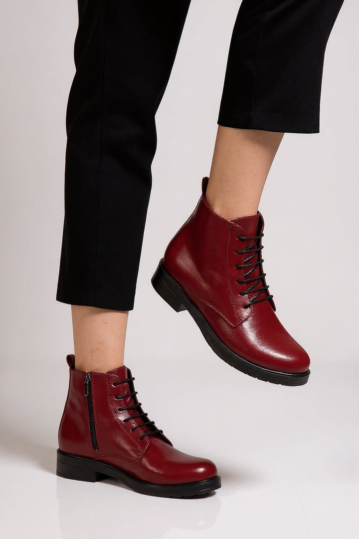 Garsu Bordo Yanki Bağcıklı Fermuarlı Kadın Bot