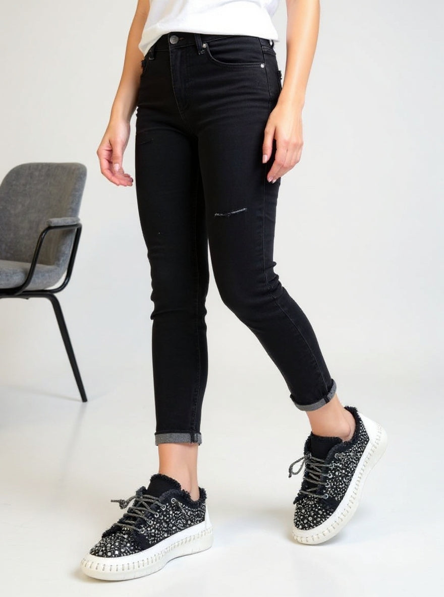 Guji Kadın Kot Bağcıklı Taş Detaylı Spor Ayakkabı