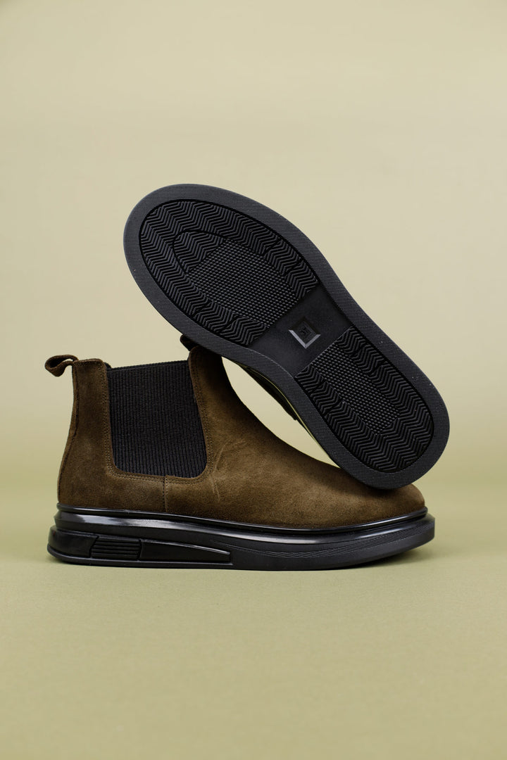 Vestan Kadın Hakiki Süet Deri Elastik Bantlı Haki Bot