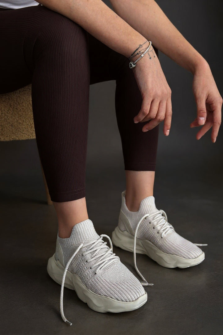 Henta Kadın Bej Kalın Taban Triko Spor Ayakkabı