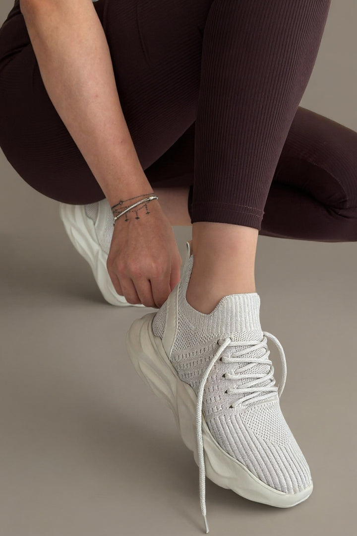 Henta Kadın Bej Kalın Taban Triko Spor Ayakkabı