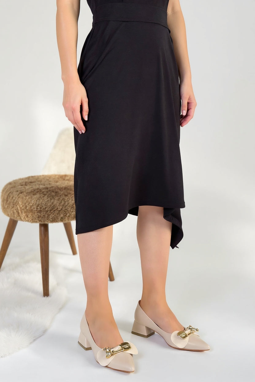 Jies Kadın Bej Kapalı Burun Kısa Topuklu Ayakkabı