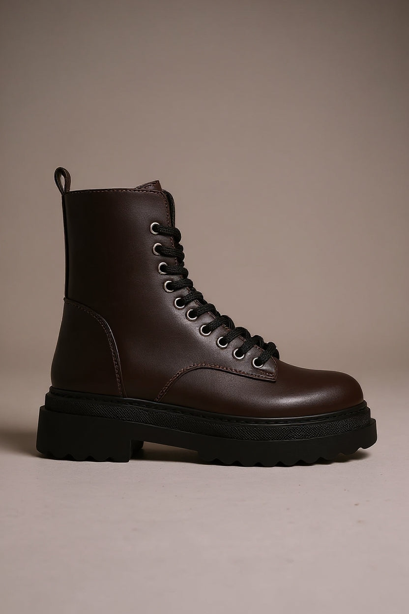 Karma Özel Tasarım Kışlık Acı Kahve Kalın Tabanlı Kadın Bot