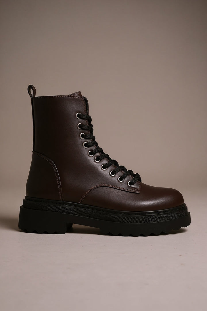 Karma Özel Tasarım Kışlık Acı Kahve Kalın Tabanlı Kadın Bot