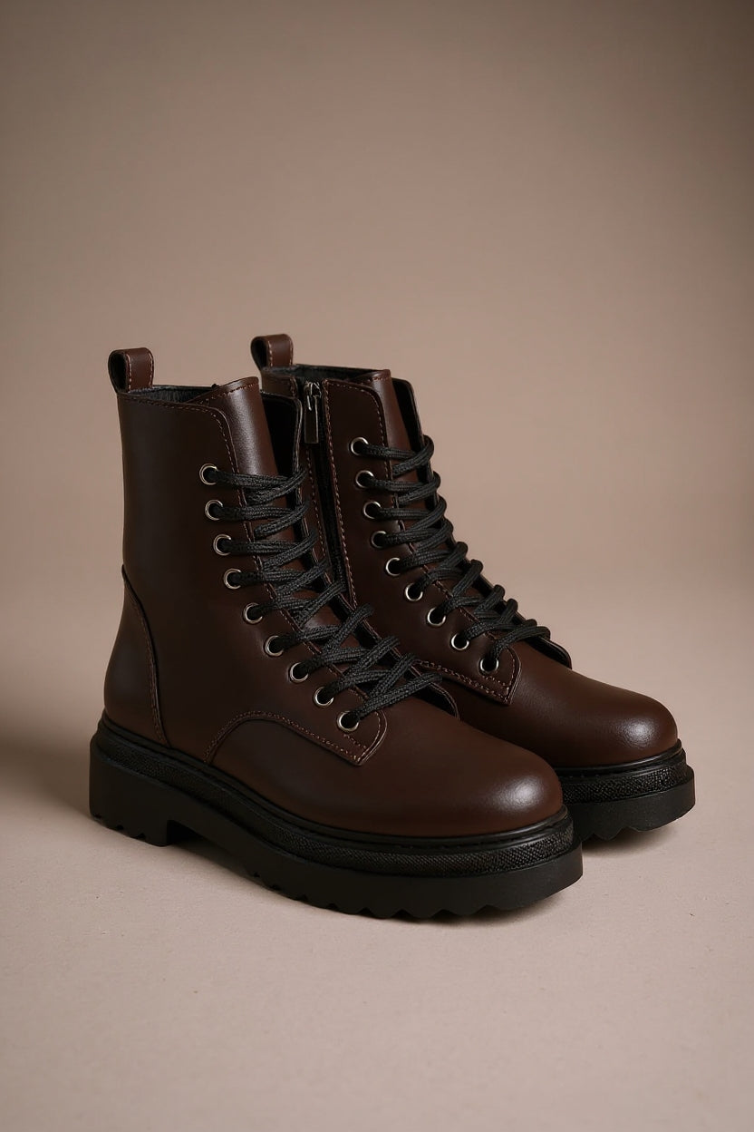 Karma Özel Tasarım Kışlık Acı Kahve Kalın Tabanlı Kadın Bot