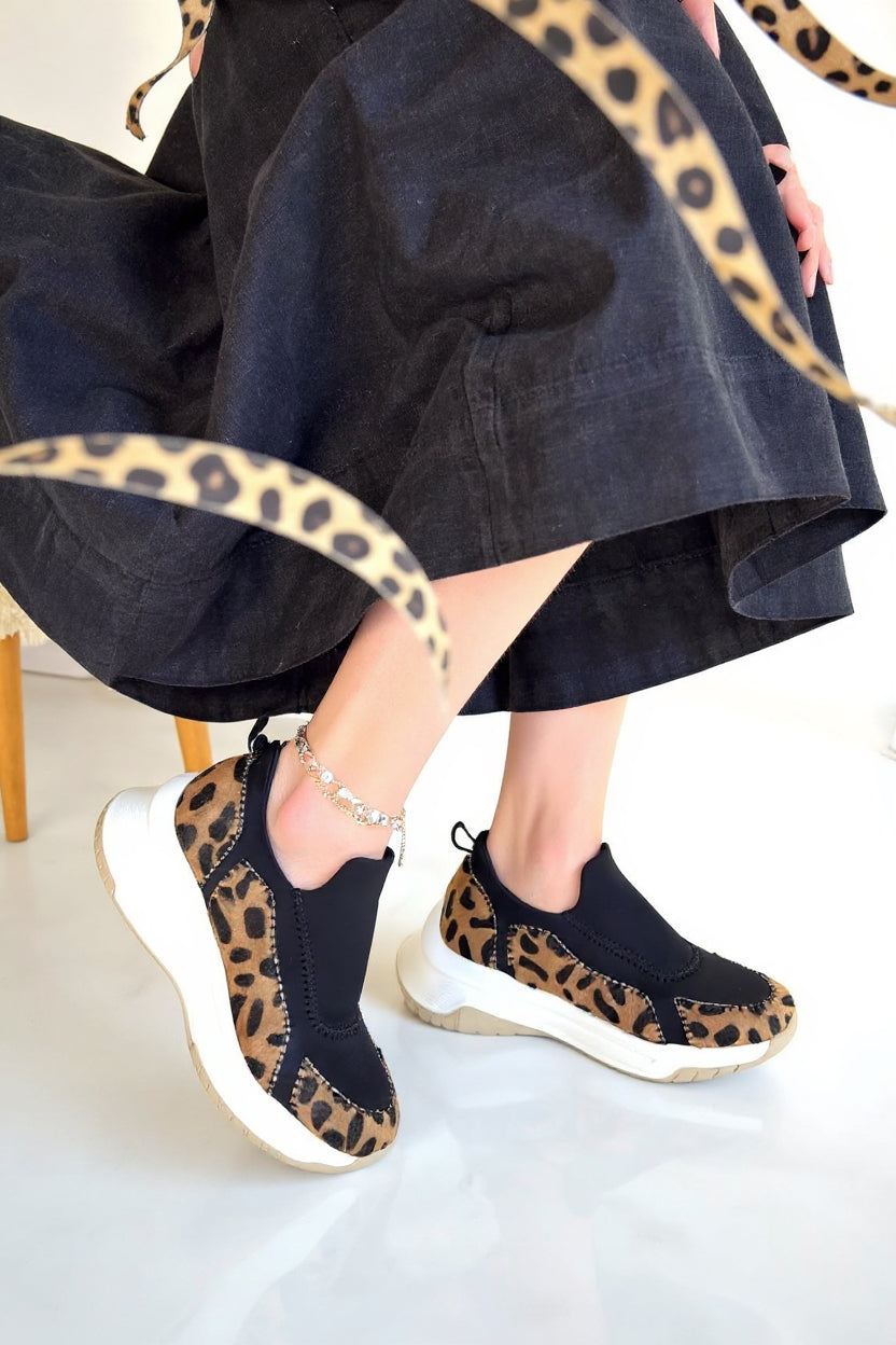 Kendey Kadın Leopar Süet Spor Ayakkabı