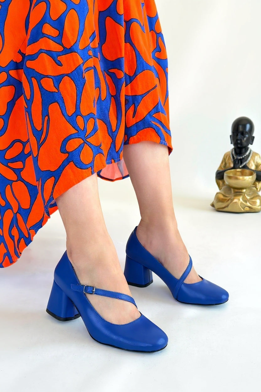 Kier Kadın Mavi Kapalı Burun Topuklu Ayakkabı