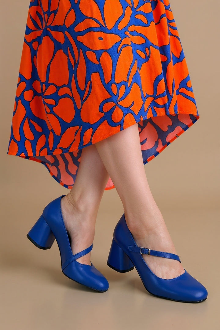 Kier Kadın Mavi Kapalı Burun Topuklu Ayakkabı