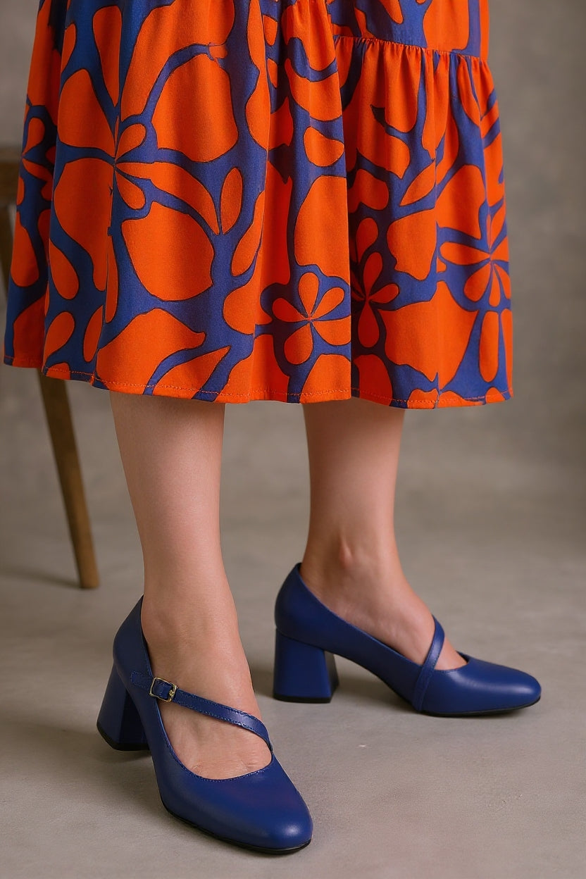 Kier Kadın Mavi Kapalı Burun Topuklu Ayakkabı