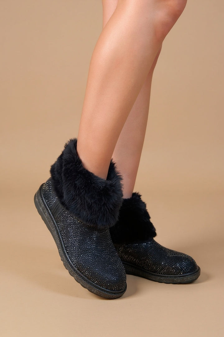 Linka Kadın Siyah Süet Siyah Boncuk İşlemeli Bot