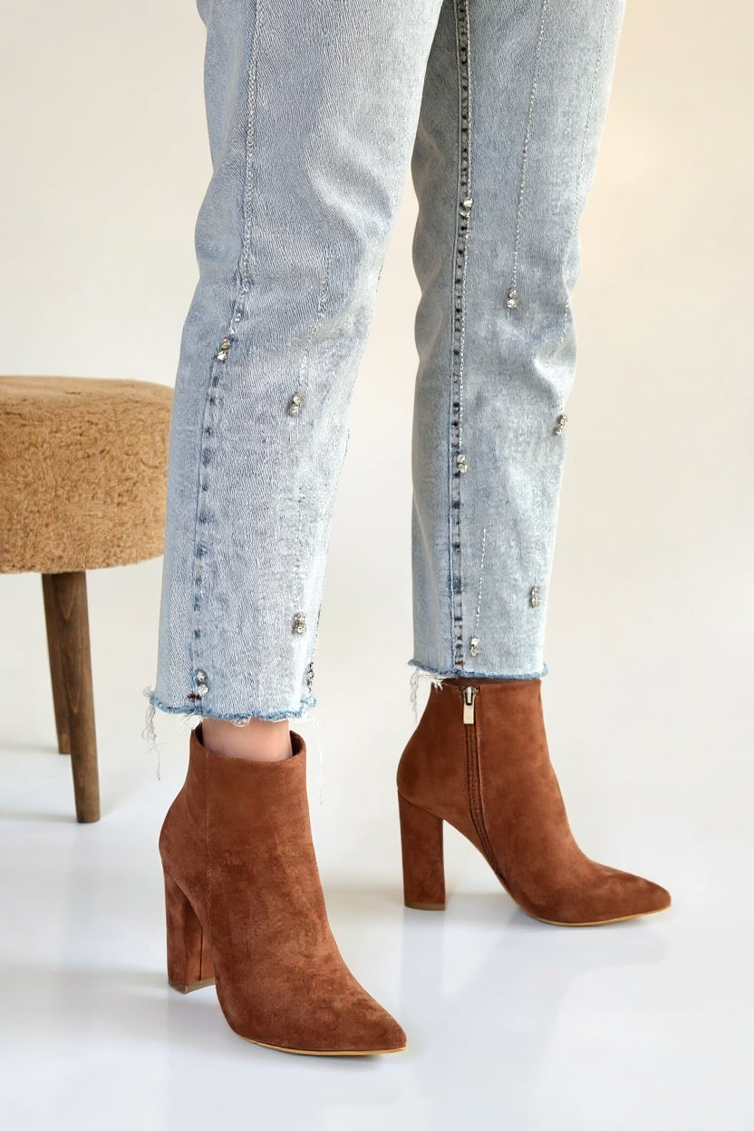 Loora Kadın Vizon Süet Topuklu Bot