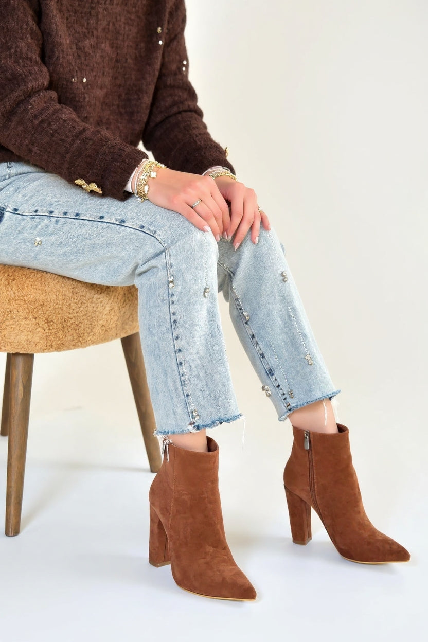 Loora Kadın Vizon Süet Topuklu Bot