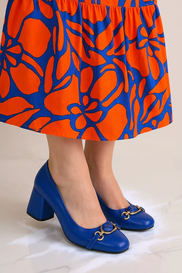 Lucky Kadın Mavi Kapalı Burun Kalın Topuklu Ayakkabı