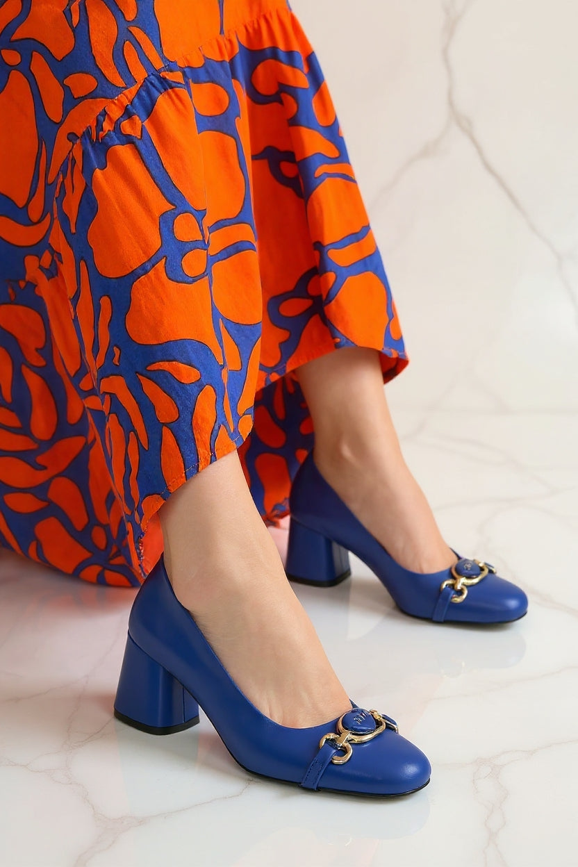 Lucky Kadın Mavi Kapalı Burun Kalın Topuklu Ayakkabı