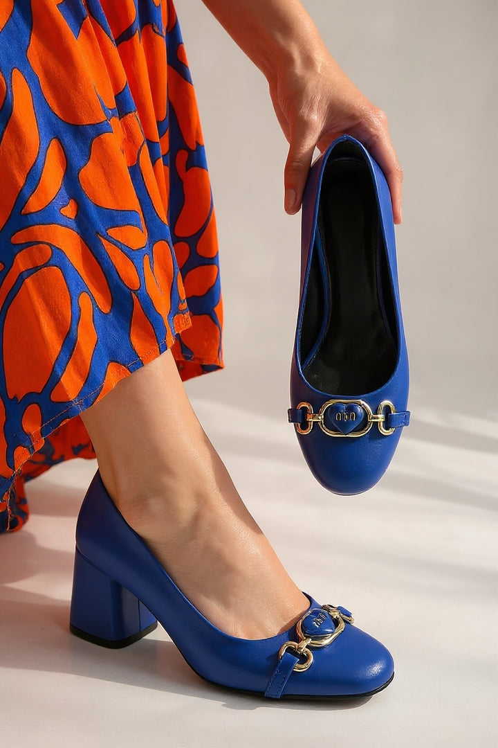 Lucky Kadın Mavi Kapalı Burun Kalın Topuklu Ayakkabı