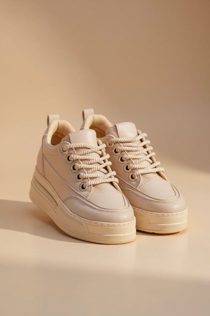 Lulu Kadın Bej Gizli Topuklu Bağcıklı Spor Ayakkabı