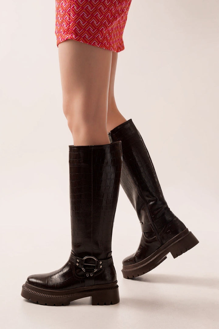Lyord Kahverengi Kroko Fermuarlı Kadın Çizme