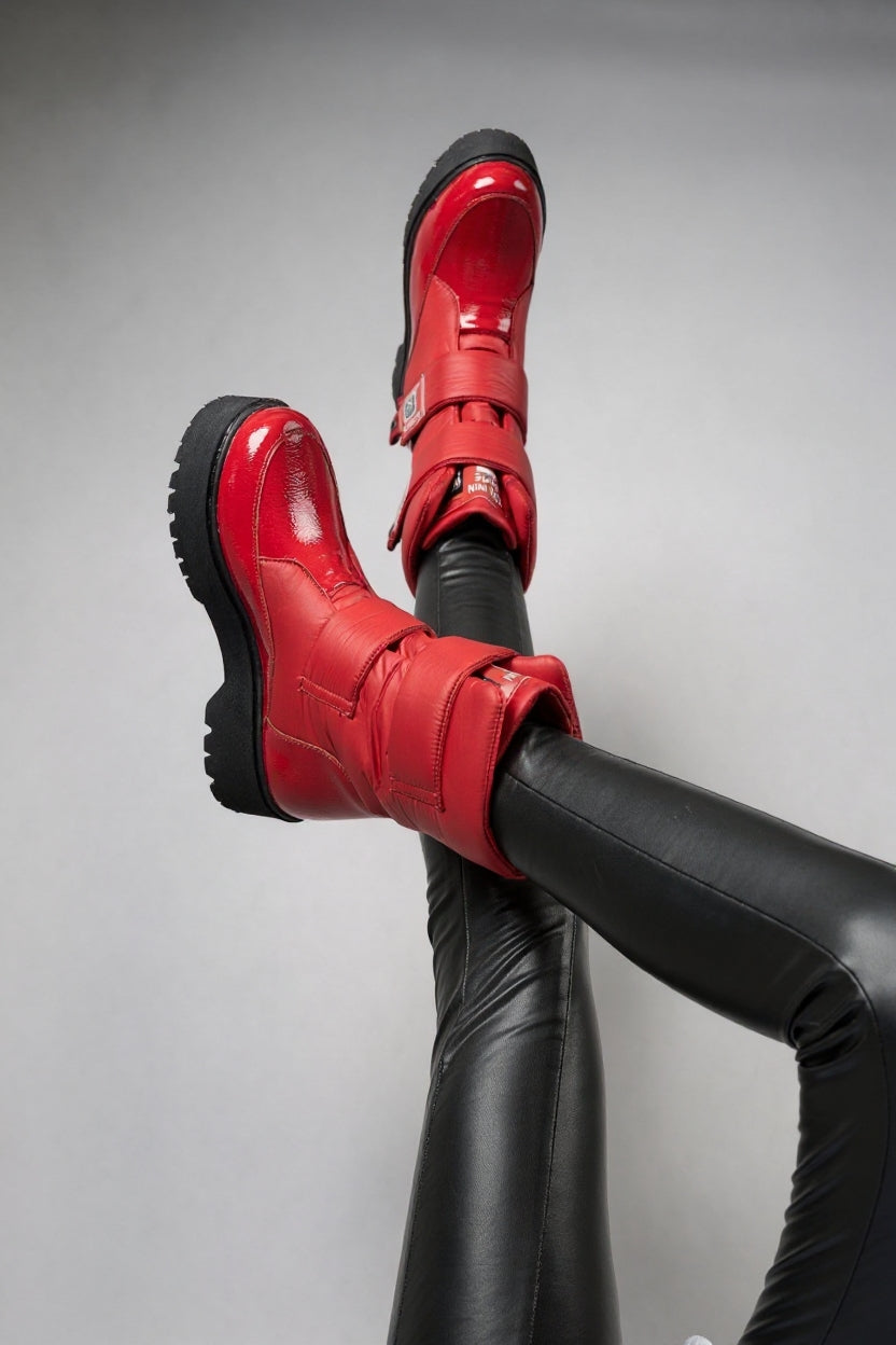 Masah Kadın Kırmızı Rugan Cırt Cırtlı Kar Botu