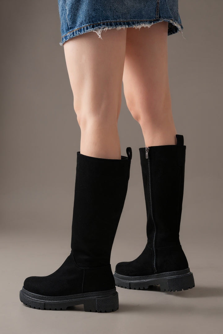 Milarn Siyah Süet Fermuarlı Kadın Çizme