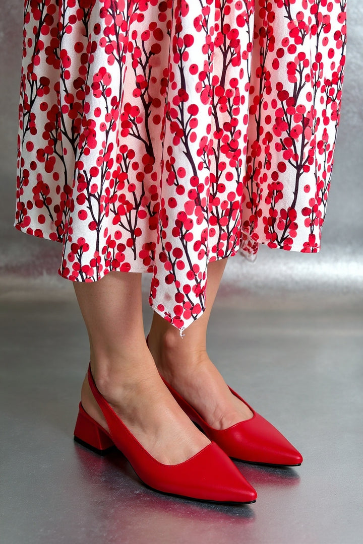 Morji Kadın Kırmızı Kısa Topuklu Kapalı Burun Ayakkabı