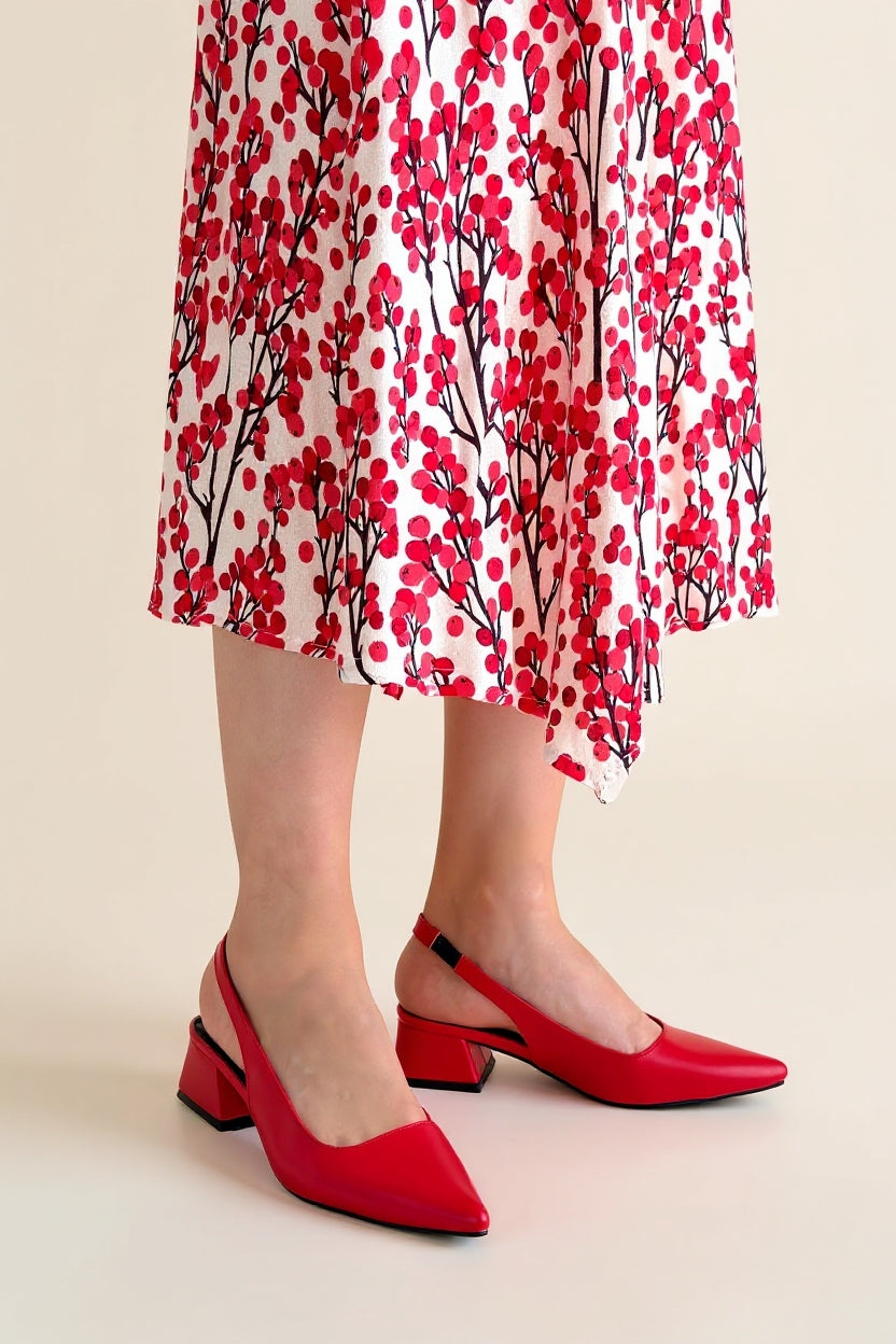 Morji Kadın Kırmızı Kısa Topuklu Kapalı Burun Ayakkabı