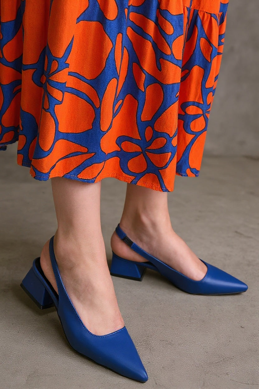 Morji Kadın Mavi Kısa Topuklu Kapalı Burun Ayakkabı