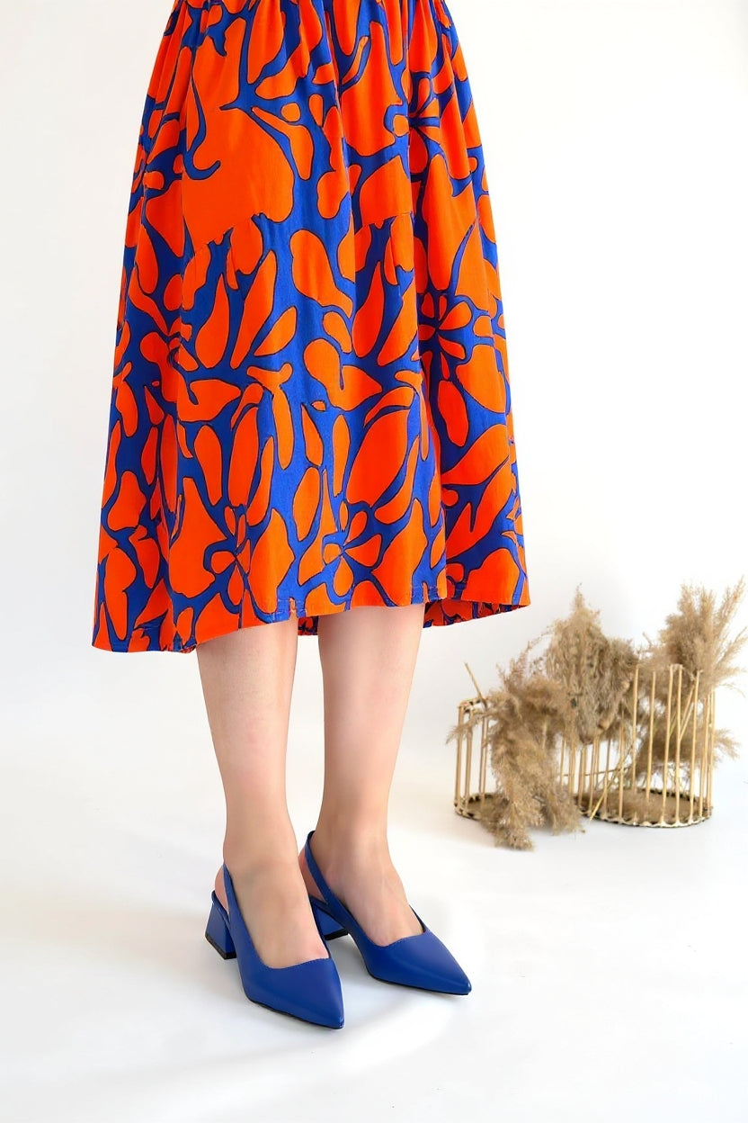 Morji Kadın Mavi Kısa Topuklu Kapalı Burun Ayakkabı